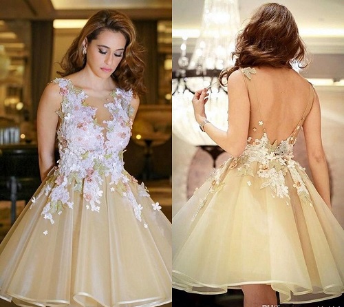 مدل لباس مجلسی کوتاه شیک 2021 طلایی