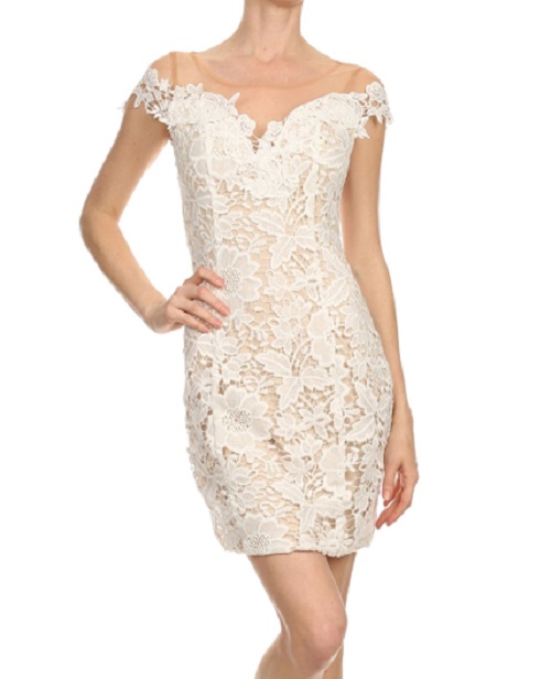 مدل لباس مجلسی کوتاه شیک 2021 گیپور سفید زیبا