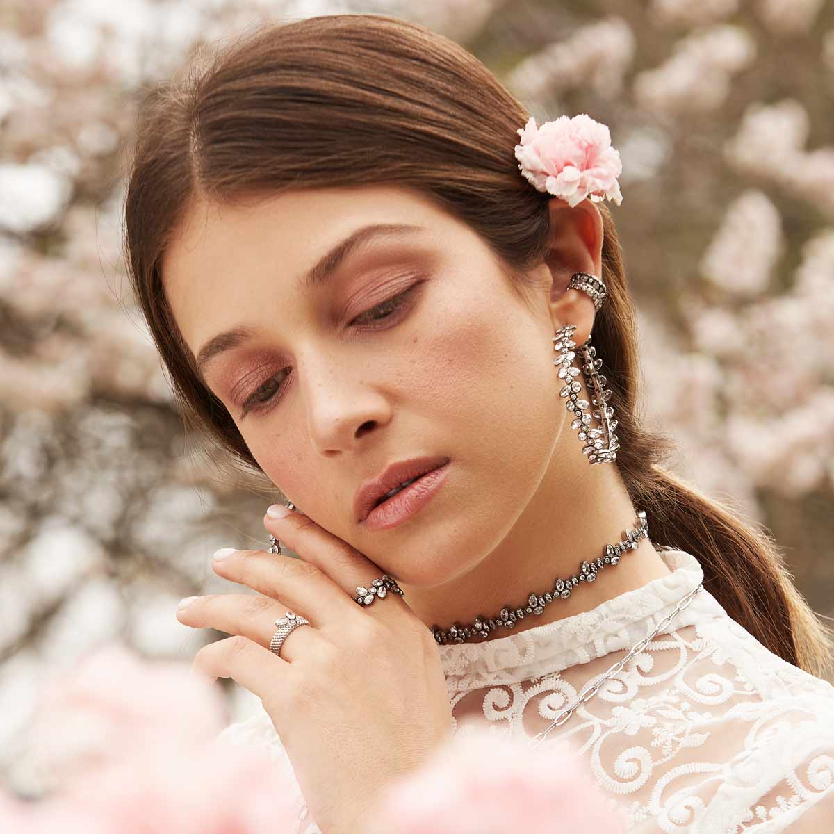 گوشواره رودیوم سفید Serena Hoop