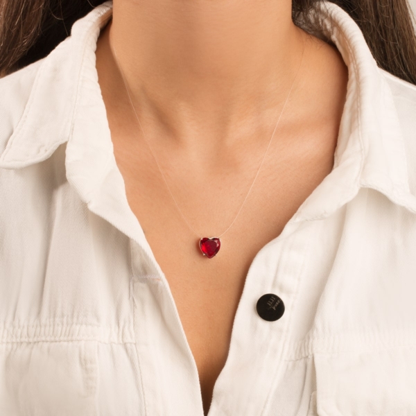 گردنبند نقره با سنگ قلب قرمز سایز بزرگ