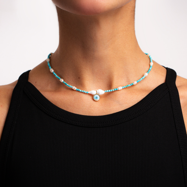 گردنبند طلا سنگی چشم نظر دایره درشت