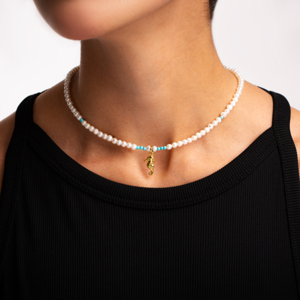 گردنبند طلا مروارید اسب آبی