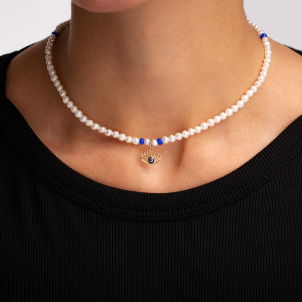 گردنبند طلا مروارید و چشم مژه دار