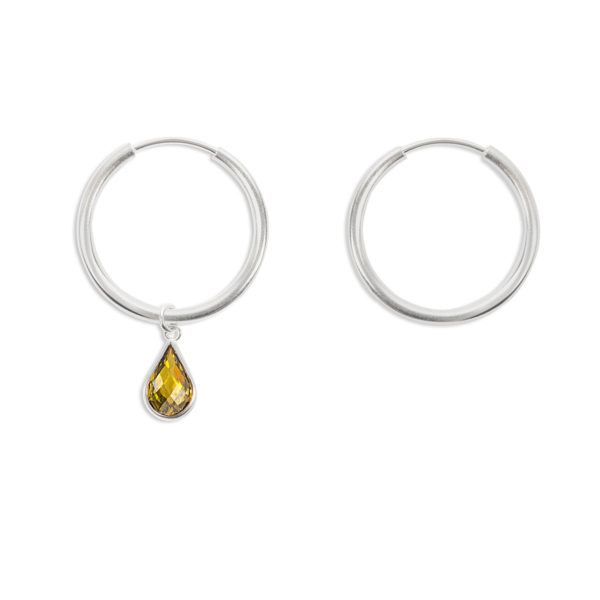 گوشواره نقره حلقه ای با آویز سنگ زرد