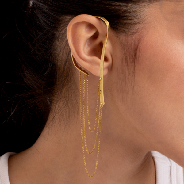 گوشواره حلقه نقره ایرکاف زنجیری با آبکاری طلا