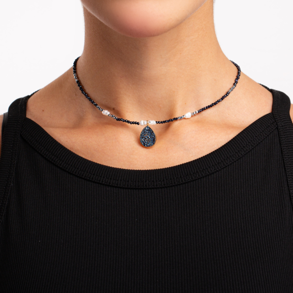 گردنبند طلا اشک سرمه ای کوارتز