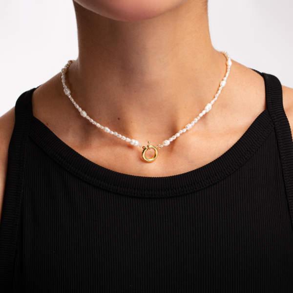 گردنبند طلا مرواریدی قفل بزرگ