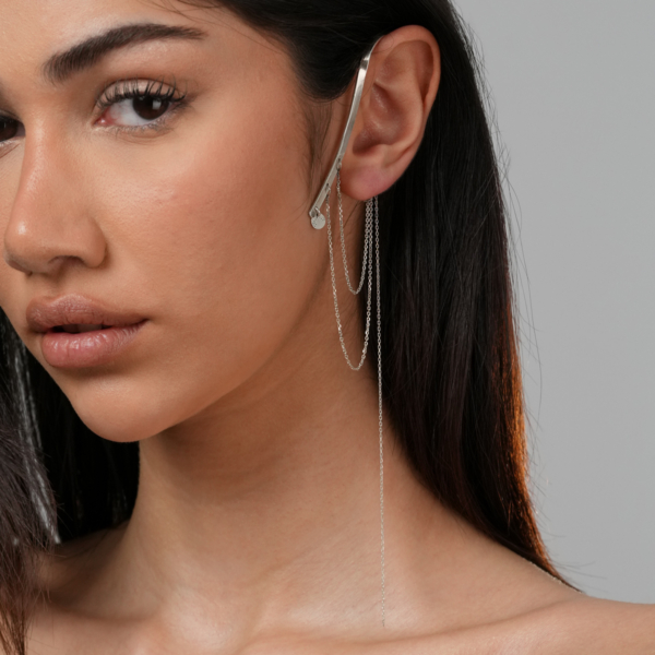 گوشواره حلقه نقره ایرکاف زنجیری آویز