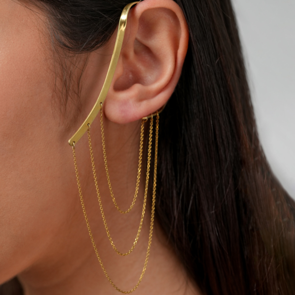 گوشواره حلقه نقره ایرکاف زنجیری با آبکاری طلا