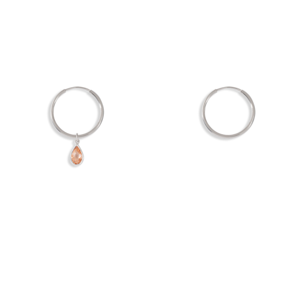 گوشواره حلقه ای نقره با آویز سنگ شامپاینی اشک