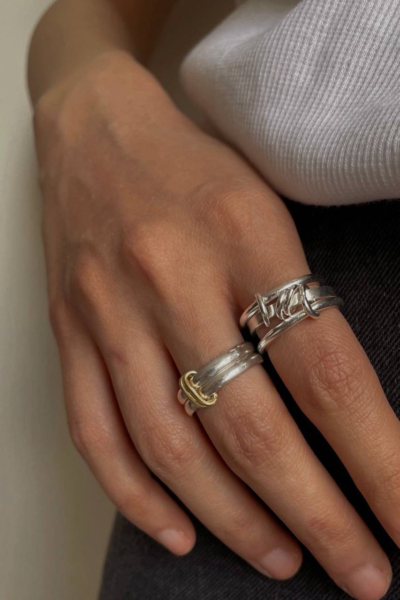 انگشتر نقره دوتایی و حلقه نقره ای