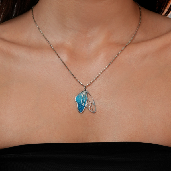 آویز نقره پروانه مینا آبی