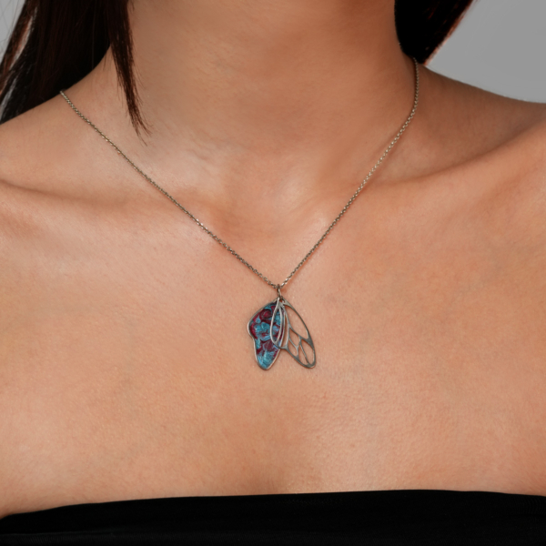 آویز نقره پروانه ای مینا آجری