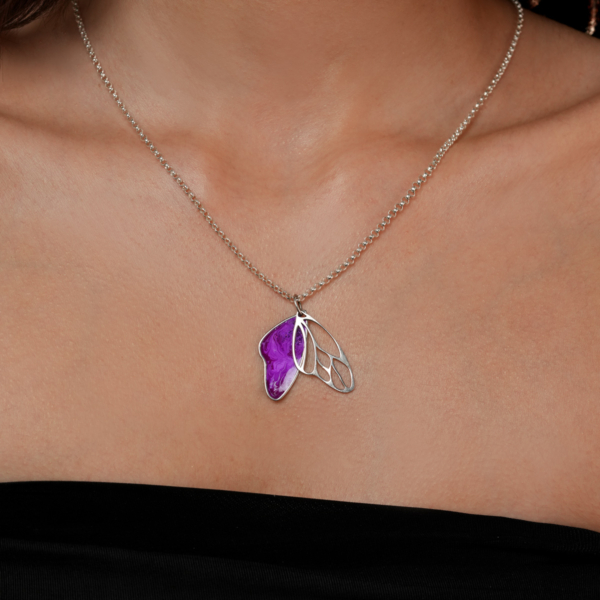 آویز نقره پروانه ای مینا بنفش