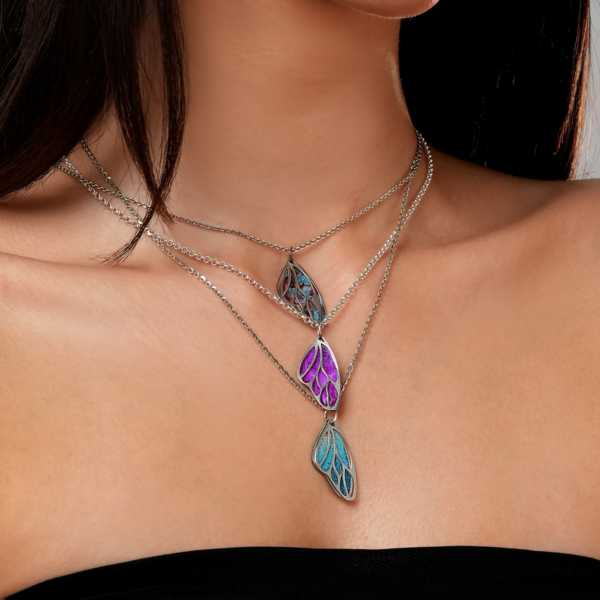آویز نقره پروانه ای مینا بنفش