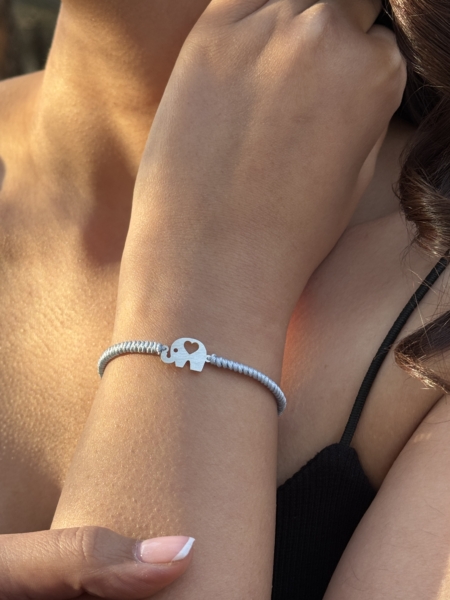 دستبند نقره فیل با قلب