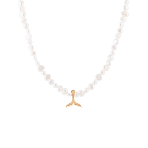 گردنبند طلا مروارید آویز دم وال