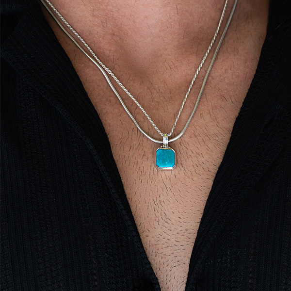 آویز نقره مربع فیروزه