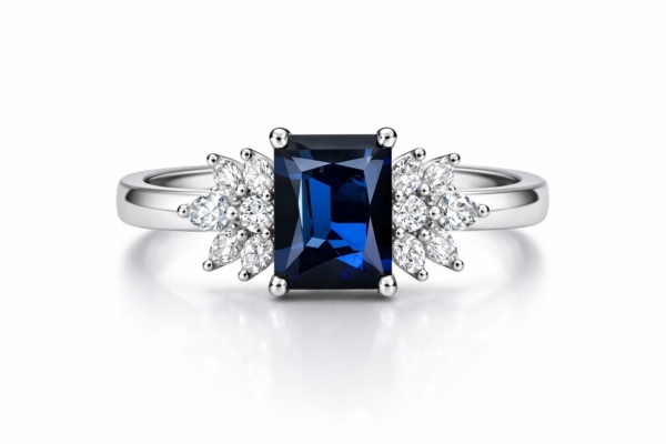 انگشتر نقره شکوفه یاقوت کبود