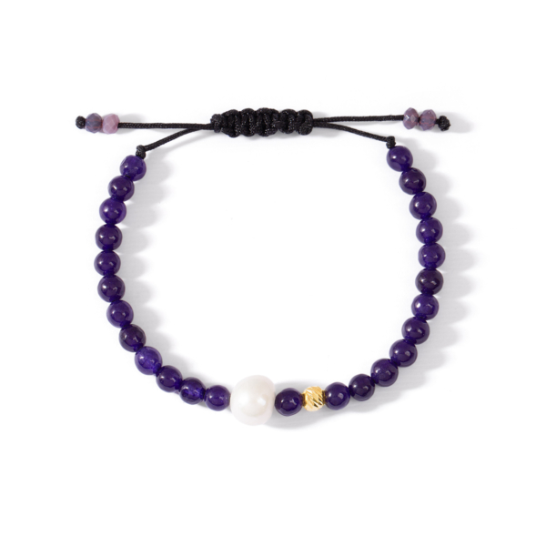 دستبند طلا تراش و مروارید بنفش