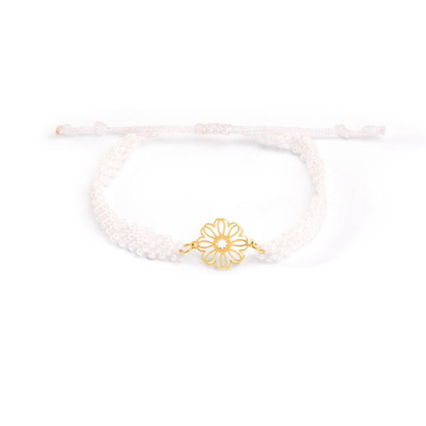 دستبند طلا گل و مروارید