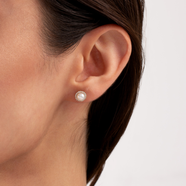 گوشواره طلا مروارید دور نگین