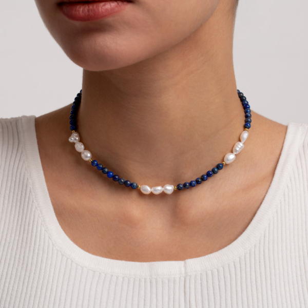 گردنبند طلا لاجورد و باروک