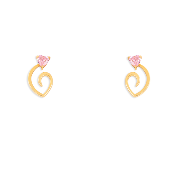 گوشواره طلا نیمه قلب نگین صورتی