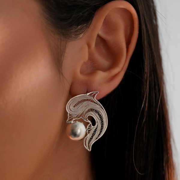 گوشواره نقره تک لنگه دلفین من