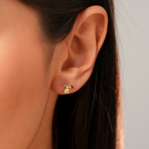 گوشواره طلا شکوفه با سنگ فیروزه