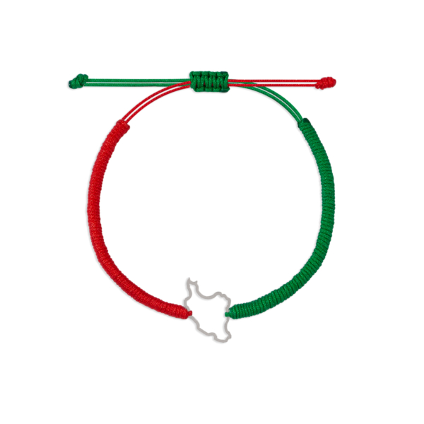 دستبند نقره نقشه ایران و بافت قرمز و سبز