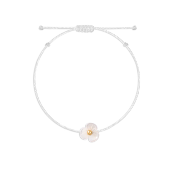 دستبند طلا گل رز صدفی سفید و گوی طلا