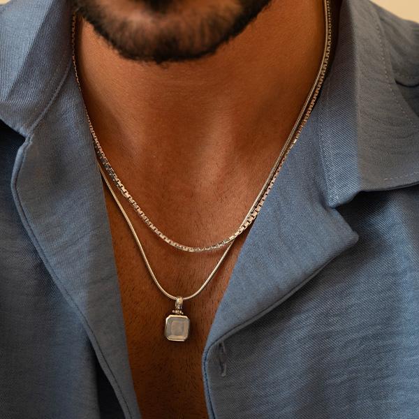 اویز نقره مربع صدفی