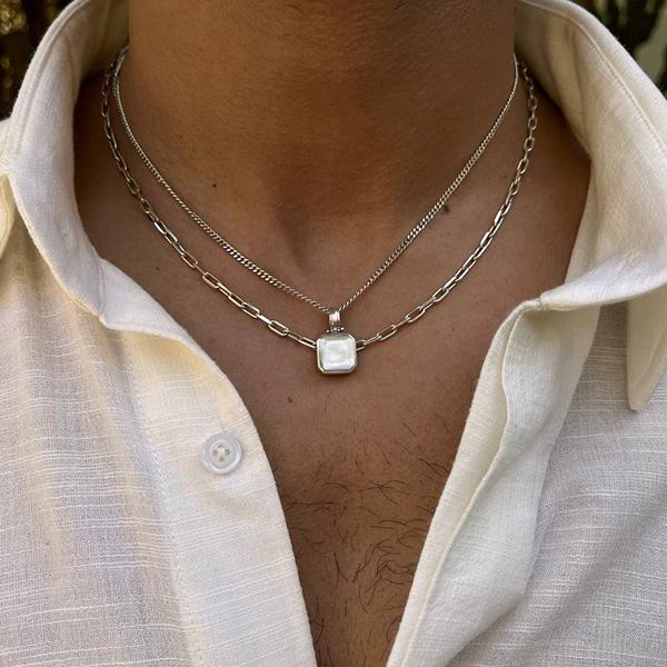 اویز نقره مربع صدفی