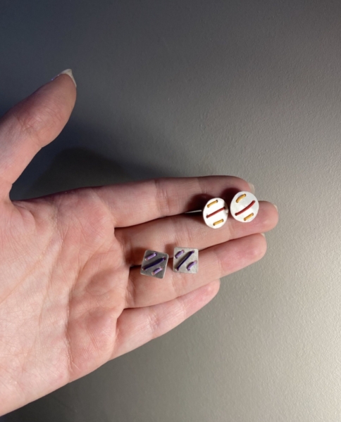 گوشواره نقره مربع نقره و نخ