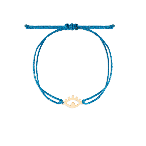 دستبند طلا نخی آبی چشم مژه دار